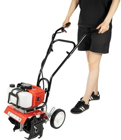 Wiefiche 2-Stroke Garden Rotavator Tiller, 52CC Power Tiller Cultivator with Long Handle, Pull Start Air-cooling Rotary Cultivator, 6500-7000r/min Speed, Petrol Rotavator for Garden Lawn Planting