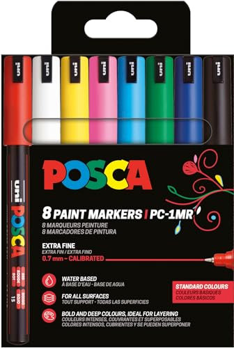 POSCA 181758 - POSCA Marker Set, 8 Acrylstifte PC-1MR, Permanent Marker 0,7 mm Rundspitze