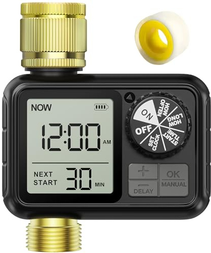 Xtsuen Wasser-Timer für Bewässerung, Schlauch-Timer mit Regenverzögerung/Automatischer & manueller Modus, Sprinkler-Timer für Garten, IPX6 wasserdicht/Großbild-LCD-Display