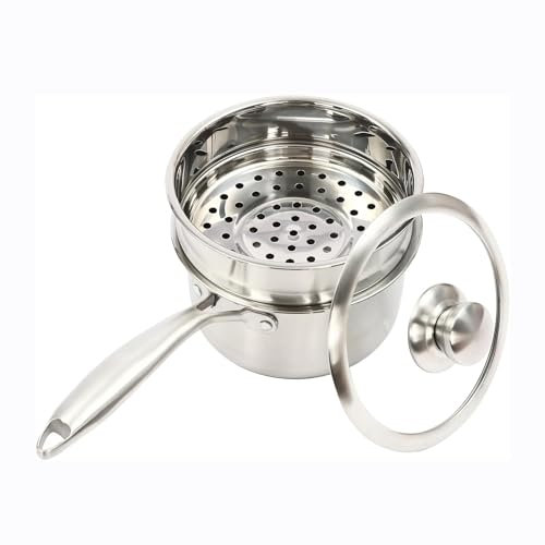 TVQUVMKE Plata,Cacerola de Acero Inoxidable, Cacerola casera para cocinar de 3 Cuartos con Canasta vaporera, Cacerola Multiusos con Tapa para cocinar Pasta, Verduras