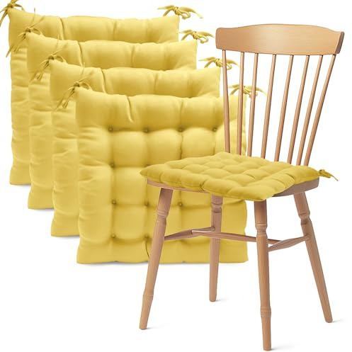 Pack 4 Cojín para silla 40x40x5 cm｜Repelente al agua y fácil de limpiar｜Con cintas de sujeción｜Funda con cremallera desmontable｜Uso interior y exterior｜Ideal para comedor, terraza, jardín u oficina