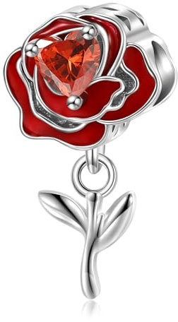 Charm Rose Rouge avec Coeur Rouge Pendentif Pendentif en Argent 925 - Les Folies pour Pandora