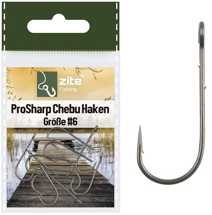 Zite Fishing ProSharp Chebu Haken | 10 Stück je Größe | Größen #4#6#8 | Teflonbeschichtet mit Baitholder-Spikes | Für Cheburashka Rigs & Raubfisch-Angeln | Angelhaken für Barsch Zander Hecht