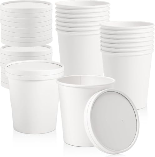 Tczecoo 25 Stück Suppenbecher To Go Mit Deckel, Speisebecher Pappe, 16 Oz, Weiß