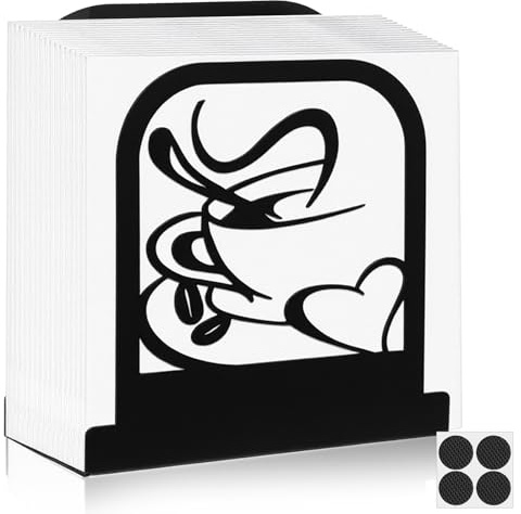 YBEATY Napkin Holder for table Modern Standing Paper Tabletop Tissue Black Metal Napkin Dispenser Organizer Coffee Time Theme Style Serviette Stand for Kitchen Coffee Shop Dining Room Restaurant