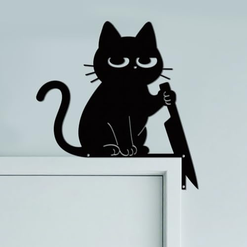 CUTHOLLOW Chat Farceur Ornement de Cadre de Porte en Métal, Décoration Murale Noire pour Porte, Art Déco Originale d'angle de Portail pour Chambre d'enfant, Maison, Salle de Bain, Chambre