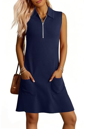 ANRABESS Womens Summer Sleeveless Polo Dresses,Navy Blue,S | Half Zip Collar Ribbed Tshirt Shift Dress, Soft Breathable, Golf Athletic Sporty, 2026 Spring Casual Tunics Short Sundress