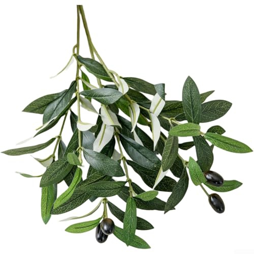 CYRENT Ramo de rama de olivo artificial, textura realista, tela hecha a mano, vegetación para fotografía de boda, jarrón de mesa para el hogar, arreglo interior, 48 cm