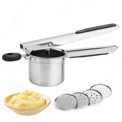 Exsink Presse-purée, hicoosee Presse Purée Manuel à Pommes de Terre avec 4 Disques Interchangeables, Manuel à Pommes de Terre, pour la purée de pommes de terre, la purée de légumes