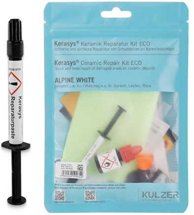 Keramik Reparatur Set für Bad & Küche – KERASYS ECO KIT – Farbton: Alpine White – Komplettes Set für Ausbesserung von Keramik, Fliesen, Porzellan und Emaille