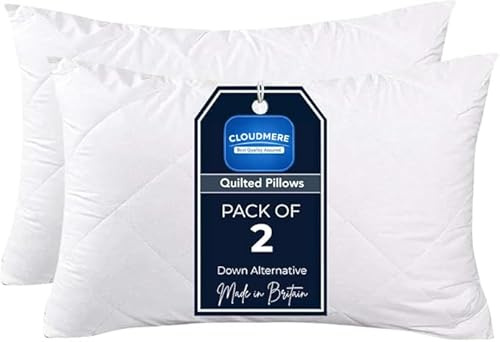 2 Pack Premium Hotel Quality Pillows – Quilted Cover & Soft Hollowfibre Filling – Down Alternative Bed Pillows for Back, Side & Stomach Sleepers – Plush & Supportive