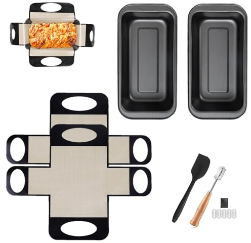 Vivipayo 2 Stück Brotbackform Kasten Set, 2 Kastenform Brot 27.5x15x6cm mit 2 Backmatte Antihaft, Rechteckig Brotbackformen Brotform Brot Backform für Backofen aus Karbonstahl Kuchen