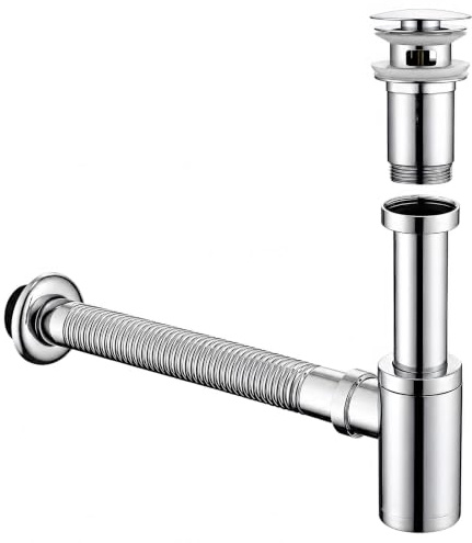 HOMELODY Design Siphon mit Pop Up Ventil Ablaufgarnitur für Waschbecken Chrom