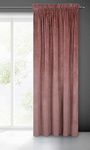 Eurofirany Villa Vorhang Samt Velvet Weich Kräuselband-1 STK. Edel Gardine Dick 290 g/m2 Elegant Glatt Einfarbig Flauschig Modern Klassisch Wohnzimmer Schlafzimmer Lounge, Dunkelrosa, 140x270cm
