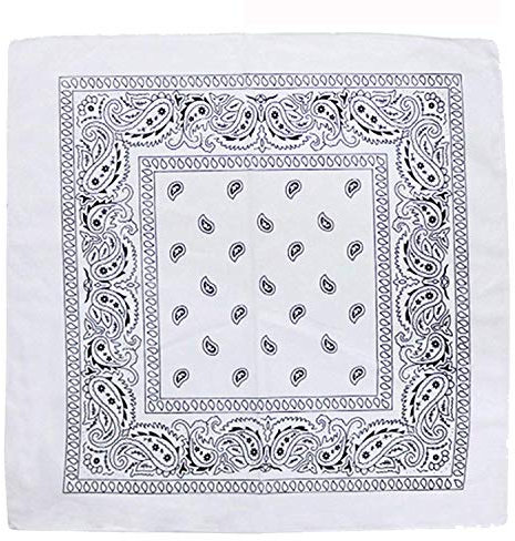 12 Stück Baumwolle Bandanas Unisex Druck Kopftuch Cowboy Bandana Stirnbänder Quadratisches Taschentuch für Männer Frauen, weiß