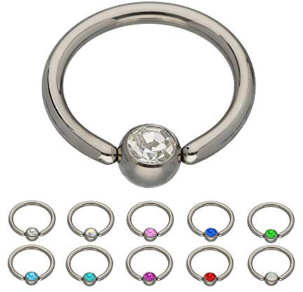 Treuheld® | Silbernes TITAN KLEMMKUGELRING PIERCING mit Kristall - [31.] 1.2 x 10 mm (Kugel: 4mm) - klar/durchsichtig