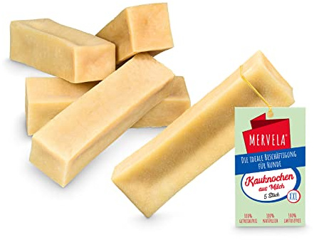 MERVELA® Kaukäse für Hunde | 5 * 170 Gramm | XXL | Käseknochen | Beschäftigung & Belohnung | Käsestangen für Sehr Große Hunde | Harter Yak Käse, Langer Kauspaß