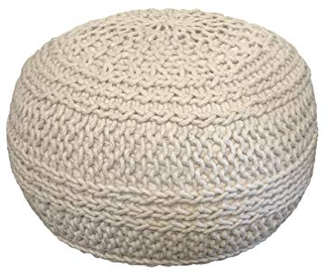 Noori Home - Pouf ottomano, poggiapiedi in cotone lavorato a maglia, 100% fatto a mano e realizzato a mano, 50,8 x 50,8 x 35,6 cm, colore: beige