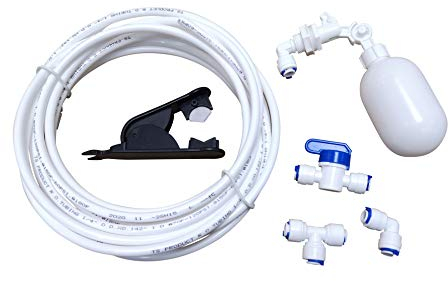 GREDIA 1/4 inch Quick Connect Water Purifiers Tube Fittings RO Reverse Osmosis System(Ball Valve+L+T Type)+ Water Float Ball Valve + PVC Pipe Hose Cutter + 5 Meters/16 Feet Tubing Pipe (White)