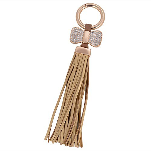 LZHLMCL Schlüsselanhänger Damen Bowknot Leder Quaste Schlüsselbund Autotasche Anhänger Anhänger Kleines Geschenk Gold
