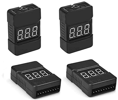 4Packs 2in1 1-8s Lipo Li-ion Battery Voltage Tester Check, Monitor RC Low-Voltage Buzzer Alarm for 1-8s Lipo/Li-ion/LiMn/Li-Fe