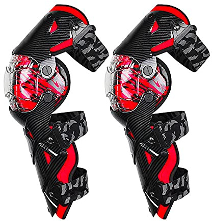 VOMI Ginocchio Enduro Adulti, Protezione del Giunto Moto, Ginocchiere Cross Ajustable Flessibili Protettori per Ginocchia Parastinchi per MTB Enduro ATV Motocross Mountain Bike, 3 Colori,Rosso