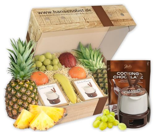 Hansen Obst - Glücksmomente Geschenkbox - fruchtige Obst-Box - “Schokoladenfondue” - Präsentkorb - Obst-Geschenkset - gefüllte Obstkiste - Obstbox mit frischem Obst