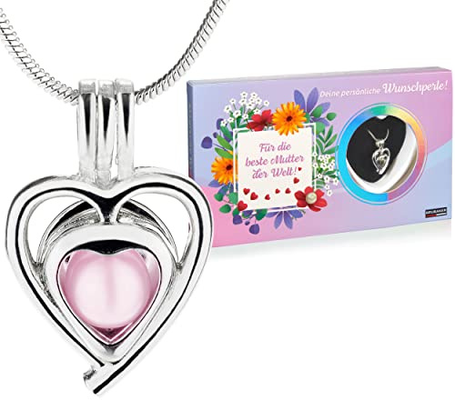 BRUBAKER Perla de los Deseos para Die beste Mama der Welt (Alemán) - Collar con Colgante de Corazón de Plata - Concha con Perla Real como Set de Regalo para Mamá para el Día de la Madre