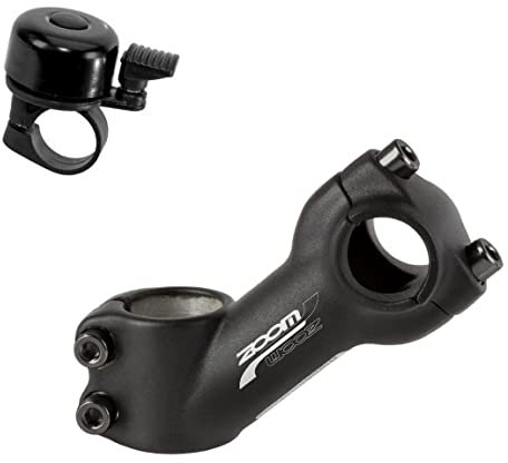 Zoom Lenkervorbau Ahead Klemmung 25,4 mm MTB/Trekking Aluminium Ausladungslänge 90 mm Neigungswinkel 40° Mattschwarz inkl. Fahrradklingel