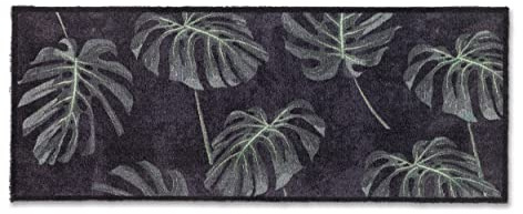 Waschbare Fußmatte innen rutschfest - Monstera grün 50x130 cm (Rechteckig) | Schmutzfangmatte pflegeleicht Sauberlaufmatte Eingangsmatte waschbar Fussmatte Flur Türmatte Haustür Sauberlaufmatte indoor