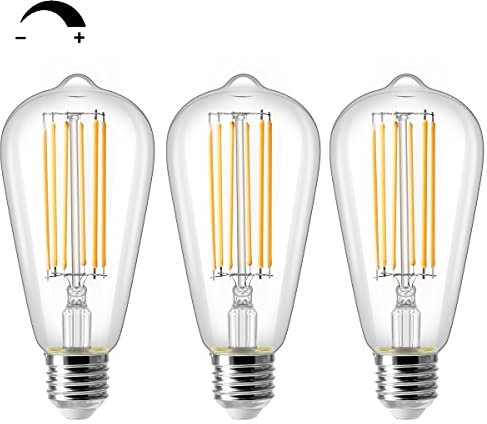 ZIKEY 10W LED Edison Birne, Dimmbar ST64 E27 Vintage Lampe, Ersetzt 100W, Warmweiß 2700K, 1000LM, AC220-240V, 3er Pack
