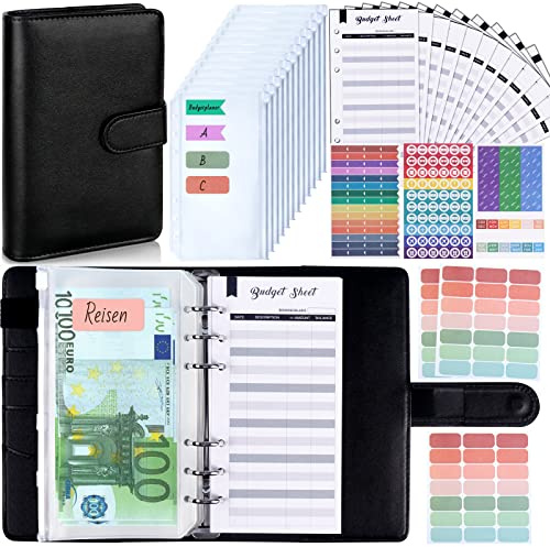 ANYUKE Budget Planner Budget Binder A6 - Bugetplaner Haushaltsbuch mit Geldfächer, Finanzplaner Geld Organizer Sparbuch mit Folien für Sparen Sparchallenge Umschlagmethode Geldplaner Cash Stuffing