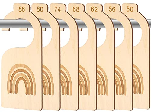 7 Stück Größentrenner Baby, 7 Konfektionsgrößen 50 bis 86 Baby Kleiderbügel Größenreiter Babykleidung Schrankteiler Regenbogen Design Aus Holz für Neugeborenen Kleinkinderkleidung | 7 Größen 50–86, Holz 3 Mm, Glatte Kanten, Beschreibbar, Für Baby-Kleiderschrank Und Kleiderbügel
