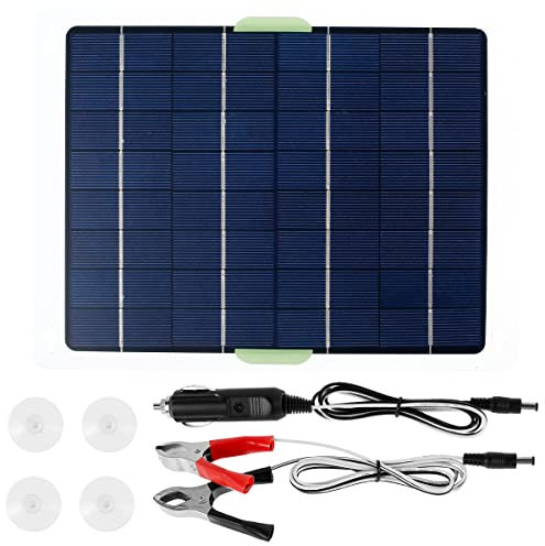 SDYGDB Portable Solar Panel 10W 20V Waterproof Solar Trickle Charger Battery Charger Premium Car Battery Maintainer with 4 PVC Suction Cups for Car Boat Marine Automotive RV