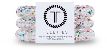 TELETIES - Spiral Hair Coils - Ponytail Holder Hair Ties for Women - Phone Cord Hair Ties - Strong Grip, No Rip, Water Resistant, No Crease Hair Tie Coils - 3 pack (Small, Party People)