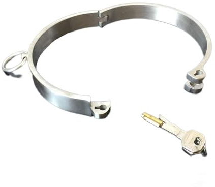 Edelstahl SM Bondage Halsband Halsfessel Sklaven O-Ring Metall Abschließbar Kragen Sex-Halsbänder für Männer Frauen Paare Fetisch Erotik Sex Spielzeuge,Silber,Male