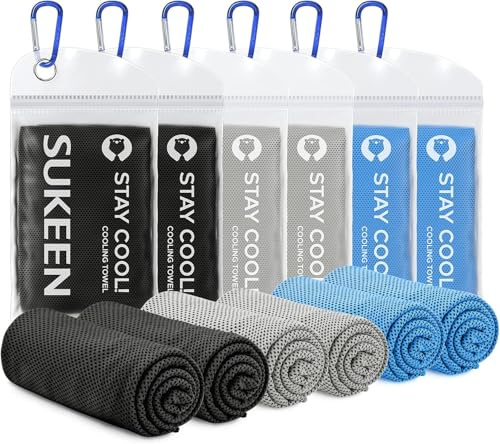 Kühlendes Handtuch 100 x 30 cm Gym Mikrofaser Handtuch für Männer oder Frauen Eiskalte Handtücher Kühltücher Hals für Yoga Gym Reisen Camping Golf & Outdoor Sport (2 Schwarz + 2 Blau + 2 Hellgrau)