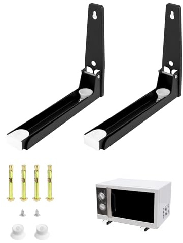 QWORK® 2 pièces support mural pour micro ondes, avec bras télescopiques 230-400mm, noir, pour la plupart des fours à micro-ondes, y compris le matériel de montage