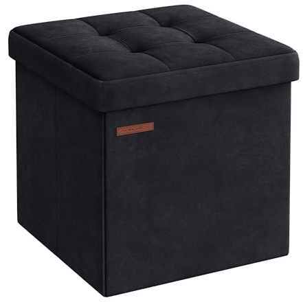 SONGMICS Sitzhocker mit Stauraum, klappbare Sitzbank, 38 x 38 x 38 cm Fußbank, Aufbewahrungsbox, bis 300 kg belastbar, für Wohnzimmer Schlafzimmer Flur, tintenschwarz LSF227B01