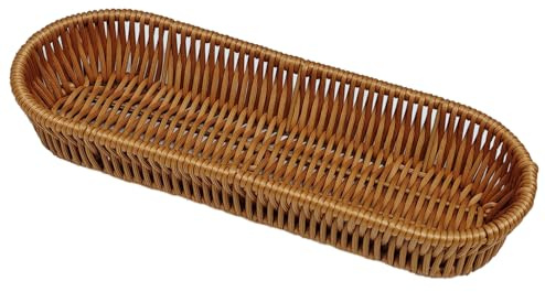 RT&BS Panier à Couverts en Osier, Petit Panier à Pain en Osier pour la Table, Paniers de Rangement Tissés à la main pour Couteaux, Fourchettes, Cuillères, Baguettes (1pcs, Ovale)