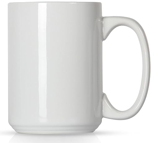 Smilatte 16 OZ (450ml) Porcelain Coffee Mug, Classic Blank Ceramic Cup with Large Handle for Tea Latte Cappuccino, White