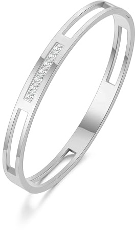 Philip Jones Stainless Steel Channel Bangle Created with Zircondia® Crystals (7 Inch)