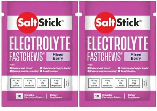 SaltStick Fastchews, Electrolyte Replacement Tablets for Rehydration, Exercise Recovery, Youth & Adult Athletes, Hiking & Sports Recovery, 2 x Packets of 10 Tablets (Mixed Berry)