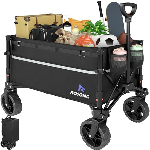 ROSONG Carro Plegable con Ruedas Plegable, carros Plegables de Alta Resistencia para comestibles, Deportes, jardín, Compras, Camping, carretillas (Negro, 120 L)
