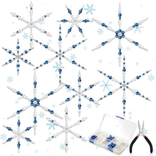 Cindeer Weihnachten Bastelset für 20 Perlensterne Drahtsterne zum Selber Machen Weihnachtsbaum Deko Weihnachtsdeko für Wohnung, 9,5 cm 11,5 cm 15 cm(Blau, Silbern)