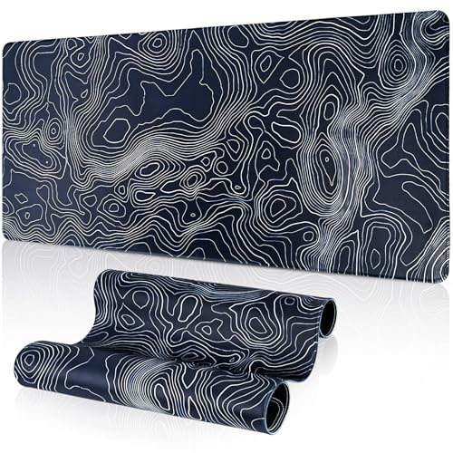 Vicloon Large Mouse Pad for Desk, 900x400mm Topographic Contour Mouse Pad with Non-Slip Base Stitched Edges, Long Computer Keyboard Mousepad, Desk Mat for Home Office Gaming Room