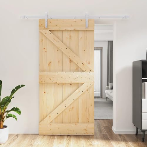 Vopese Schiebetür mit Beschlag Holzschiebetür Tür Möbel Schiebetürbeschlag für Schiebetürsystem mit Schiebetür Holztür Schiebetüren 100x210 cm Massivholz Kiefer
