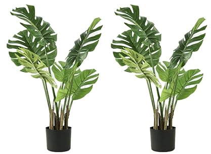 Valyria Home - Planta Artificial Monstera - Tamaño 80 cm - Pack de 2 Plantas de Plástico - Costilla de Adán Realista - Decoración del Hogar, Oficina y Negocio
