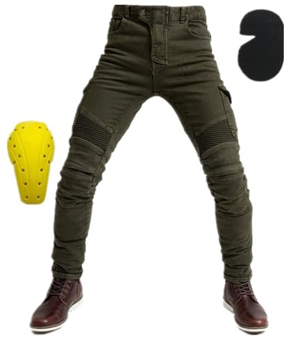 HOMDECR Hommes Pantalon Moto,Jeans Moto Très Extensible Respirant Imperméable Randonnee Pantalon De Travail Cargo Racewear Protection Moto Pantalon Avec 4 Protéger Pads Amovibles (Vert,L)