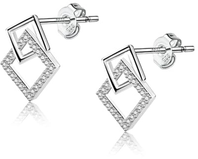 Silber 925 Ohrstecker Kleine Ohrringe Eckig Damen, ASH'S CHOICE Silber 925 Ohrringe Doppel Creolen Eckig Ohrsteck mit Zirkon Stein Strass Glitz Knorpel Kleine Ohrstecker Sterling Silber Damen